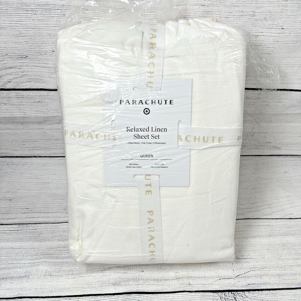 Parachute Relaxed Linen Queen Size Sheet Set Ivory Hot Cool Sleepers NEW